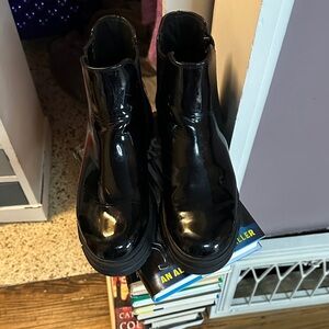 Aldo Shiny Black Ankle Boots